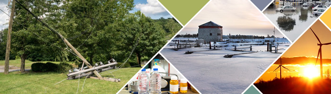  Arbre cassé sur les lignes électriques, neige, soleil, moulins à vent, parking inondé de voitures, bouteilles d'eau, médicaments sur ordonnance