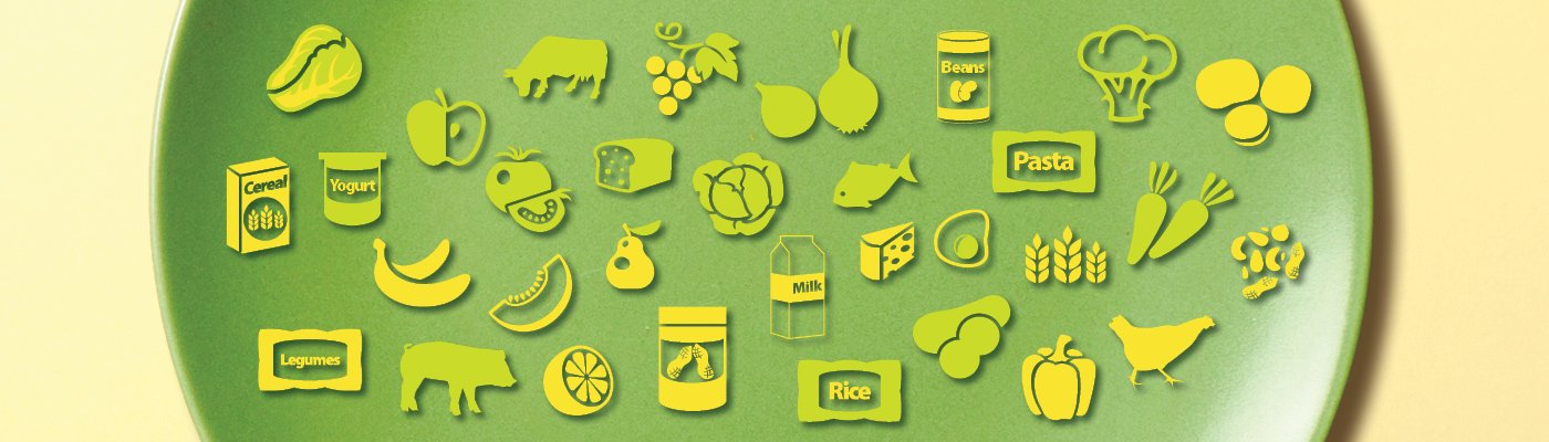 Plate with various food item icons