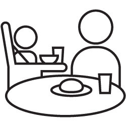 icon of baby in highchair at a table with adult