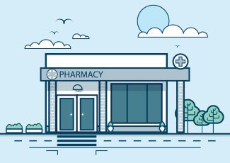 Vector image of the outside of a pharmacy building