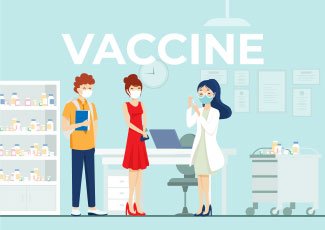 Vector of people lined up at a vaccine clinic