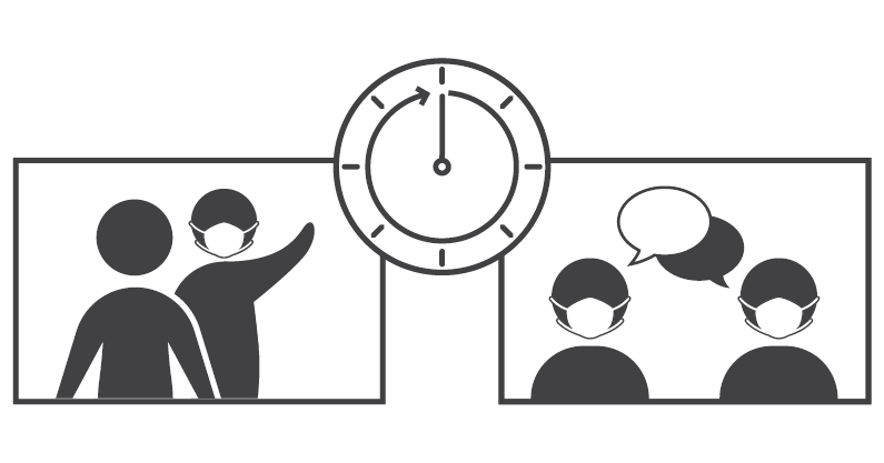 2 people icons interacting and clock icon